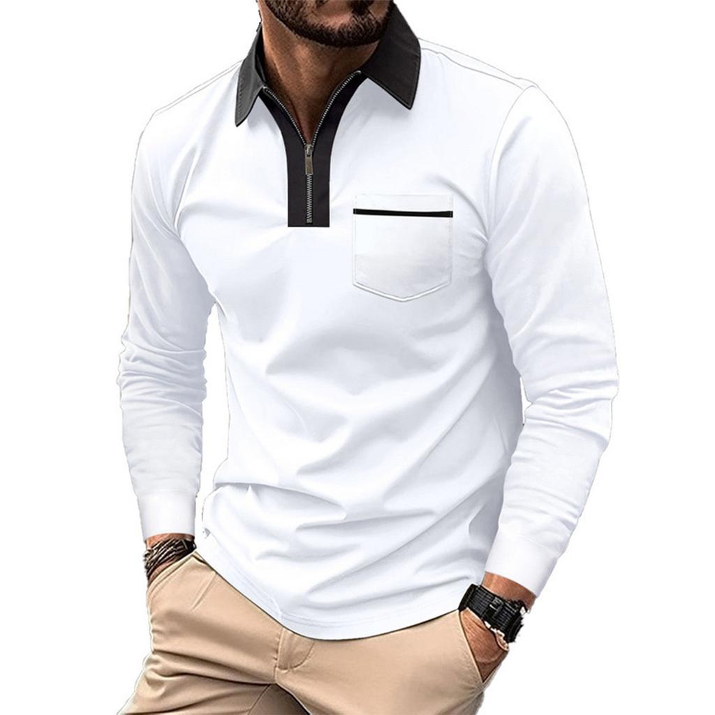 Men'S Fashionable Lapel Color Blocking Shirt Casual Long Sleeve Top