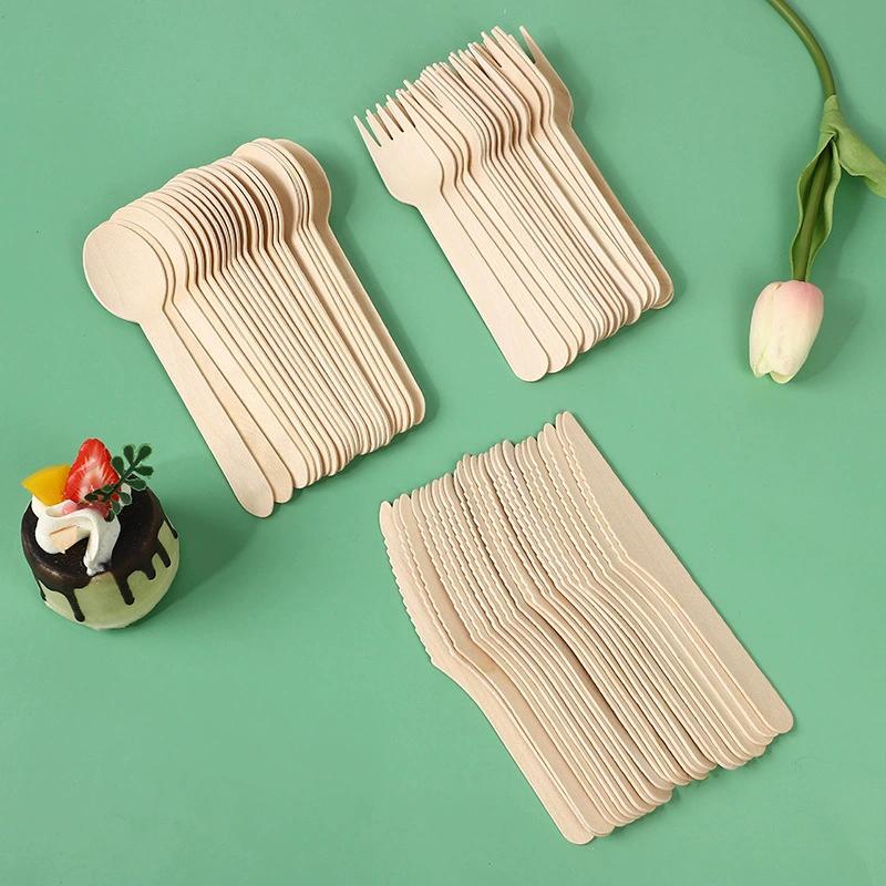 100Pcs Disposable Mini Wooden Spoon Fruit Dessert Forks Spoons Ice Cream Spoon Western Wedding Party Tableware Kitchen Accessory