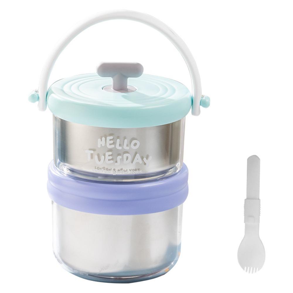 

Герметичный термо-ланч-бокс, контейнер для еды, пригодный для микроволновой печи, супница, контейнер для сохранения свежести, зима зелёный/фиолетовый