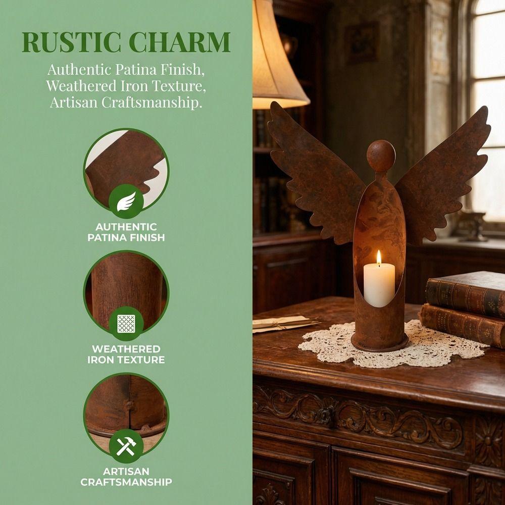 Metal Angel Candle Holder Rust Candlestick Ornament Candlestick Outdoor Decoration