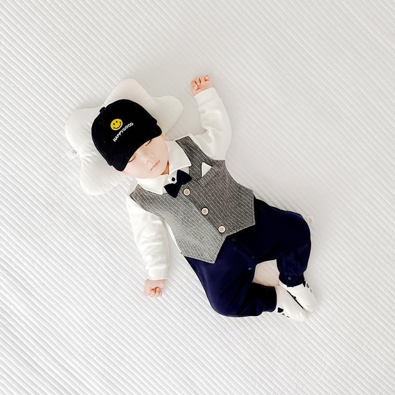 Newborn Padded First Birthday Dress & Romper Suit for Autumn/Winter - Baby Boy's 100-Day Crawling Outfit