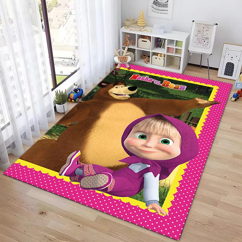 Russian animation Masha and the Bear Fairy Tale Cartoon Carpet Soft Home Living Room Bedroom Door Mat Outdoor Picnic Ground Mat rug T1