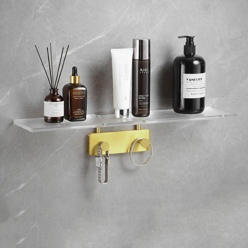 Acrylic Bathroom Shelf Brushed Gold/Black Wall Mounted Shower Rack Bathroom Hardware Dresser Storage Rack With Hook 50cm