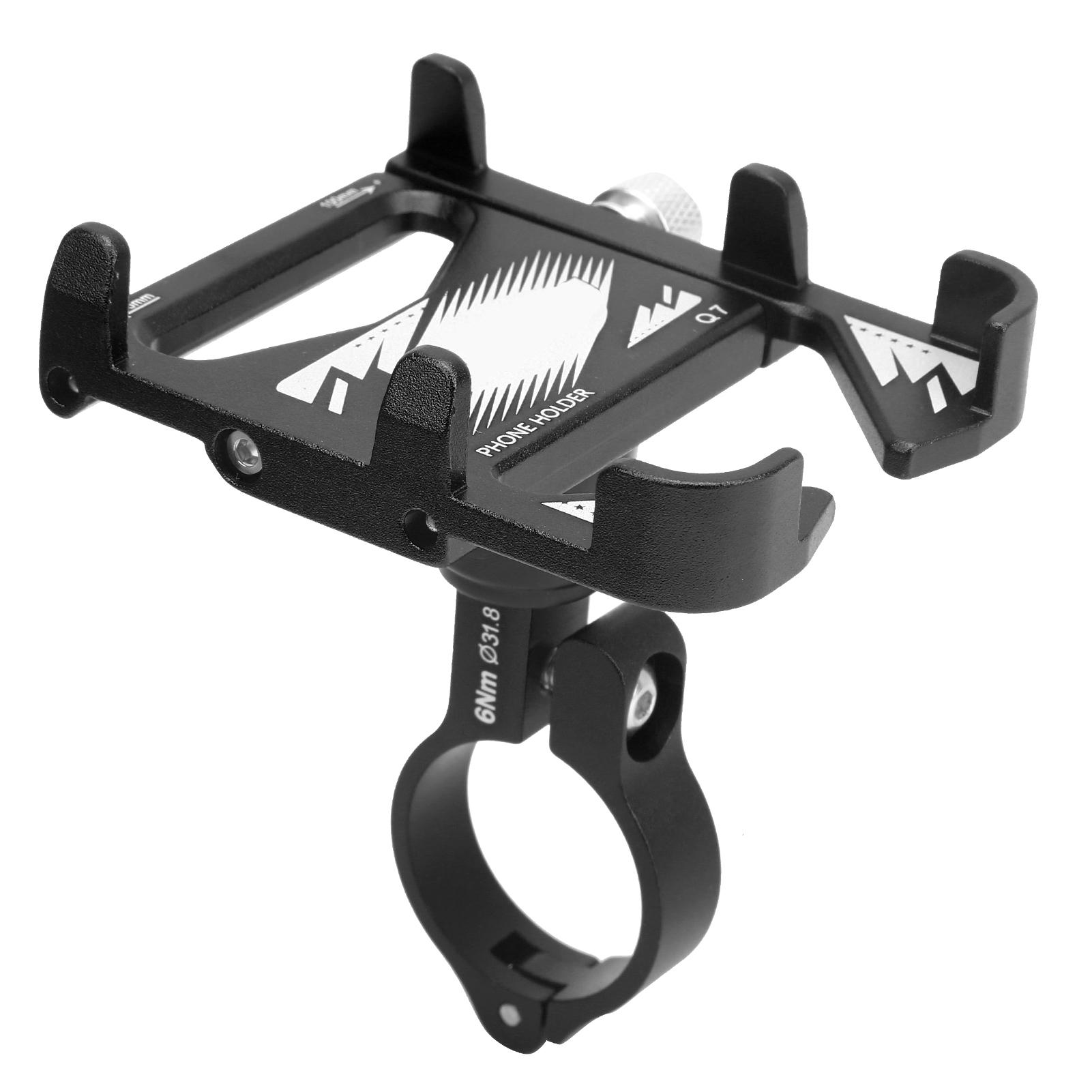 360 degrees  Rotating Adjustable Phone Holder Aluminum Alloy Bicycle Handlebar Mobile Phone BracketBlack