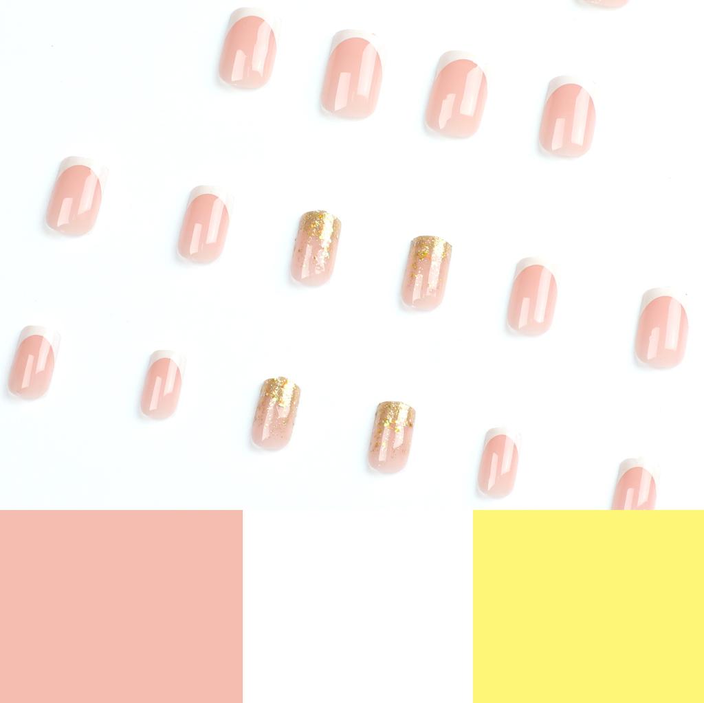 24 Pieces Nail Art French White Edge Nail Nail Piece Fake Nail Gold Glitter Nail Piece Nail Piece