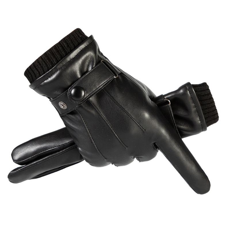 Warm Leather Gloves Men's and Women's Leather Driving Fleece To Keep Out the Cold Full Finger Outdoor Cycling Autumn and Winter Gloves