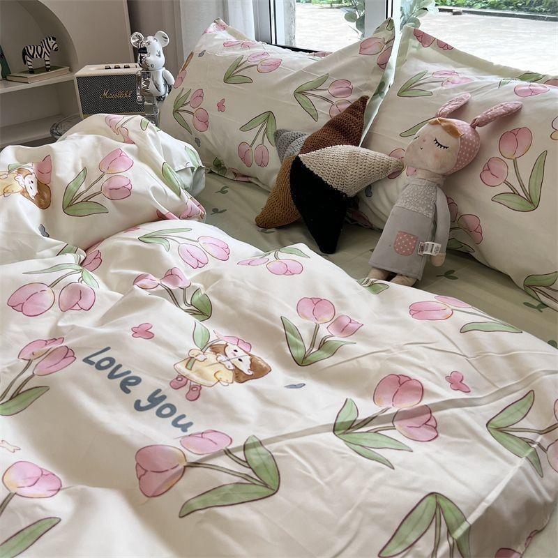 

Cute Cartoon Kitten Children s Duvet Cover Four-Piece Bedding Single Student Dormitory Bed Sheet Bed Sheet Three-Piece Set 1.2 m three-piece set (dormitory bed.. Flowers G..