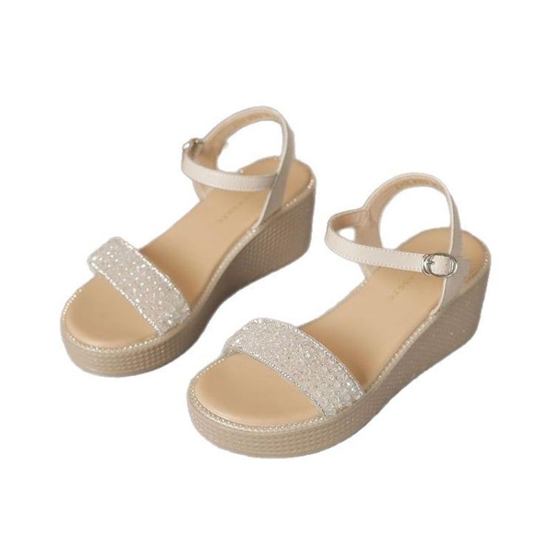 Wedge heel sandals women's new spring and summer sandals wear thick soles with rhinestones and skirts, beach high heels