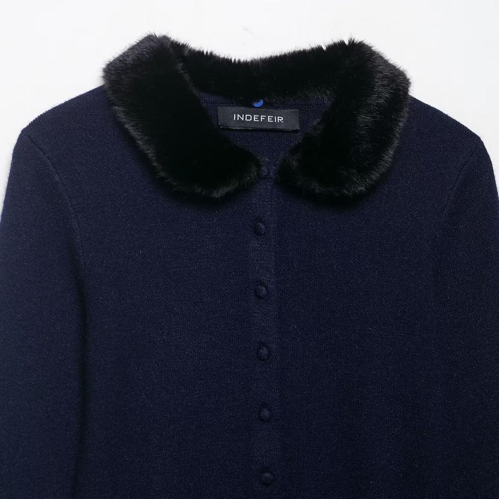 European and American style, new women's clothing, artificial fur effect splicing knitted jacket 2756/128