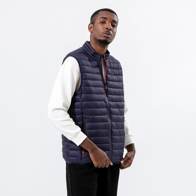 

Мужской жилет из чистого шелкового хлопка большого размера со стойкой воротником, без рукавов, терможилет, осенне-зимний жилет для мужчин 6XL темно-синий