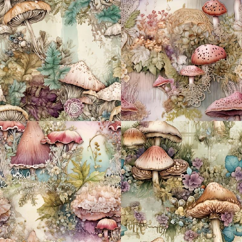 

24 Sheets Mushroom Fantasy Notecard Set - 6-Inch Designer Crafting Paper, Fairy Tale Themed, Other Patterns, No Feathers
