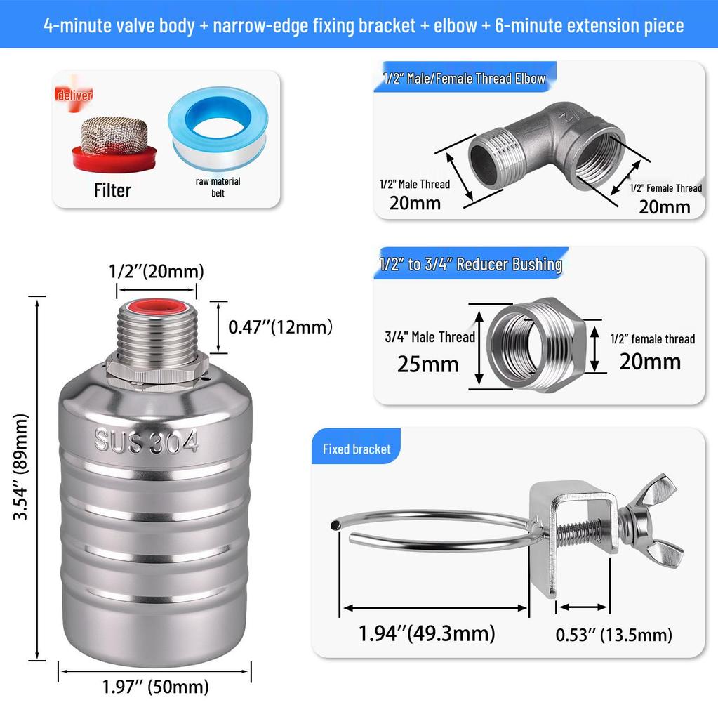 Crossing Mile Stainless Steel Automatic Water Level Controller - Large Flow Float Valve for Cooling Towers & Kitchen Water Tanks