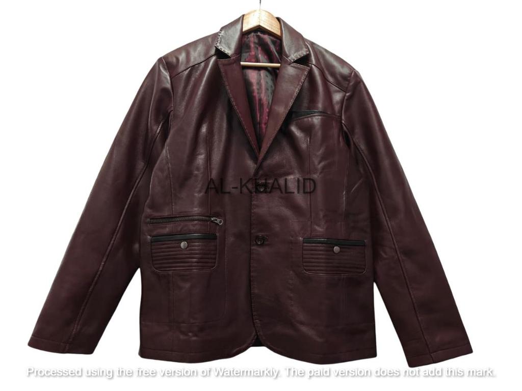 AL KHALID Real Soft Men Brown Leather Blazer Pure Lambskin Soft TWO BUTTON Coat