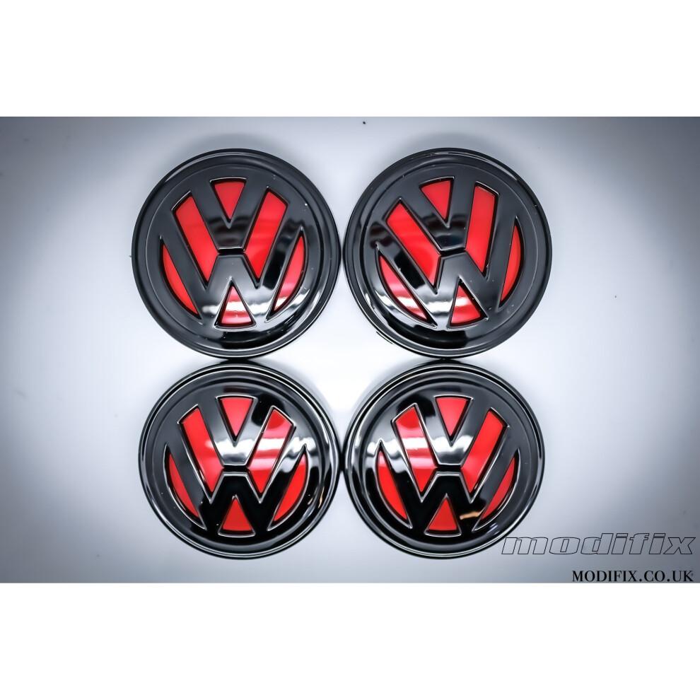 MODIFIX-CO-UK VW Glänzend Rot Schwarz Leichtmetallfelgen Mittelkappen 4 Stück VW Golf MK7 Passat Tiguan 66mm