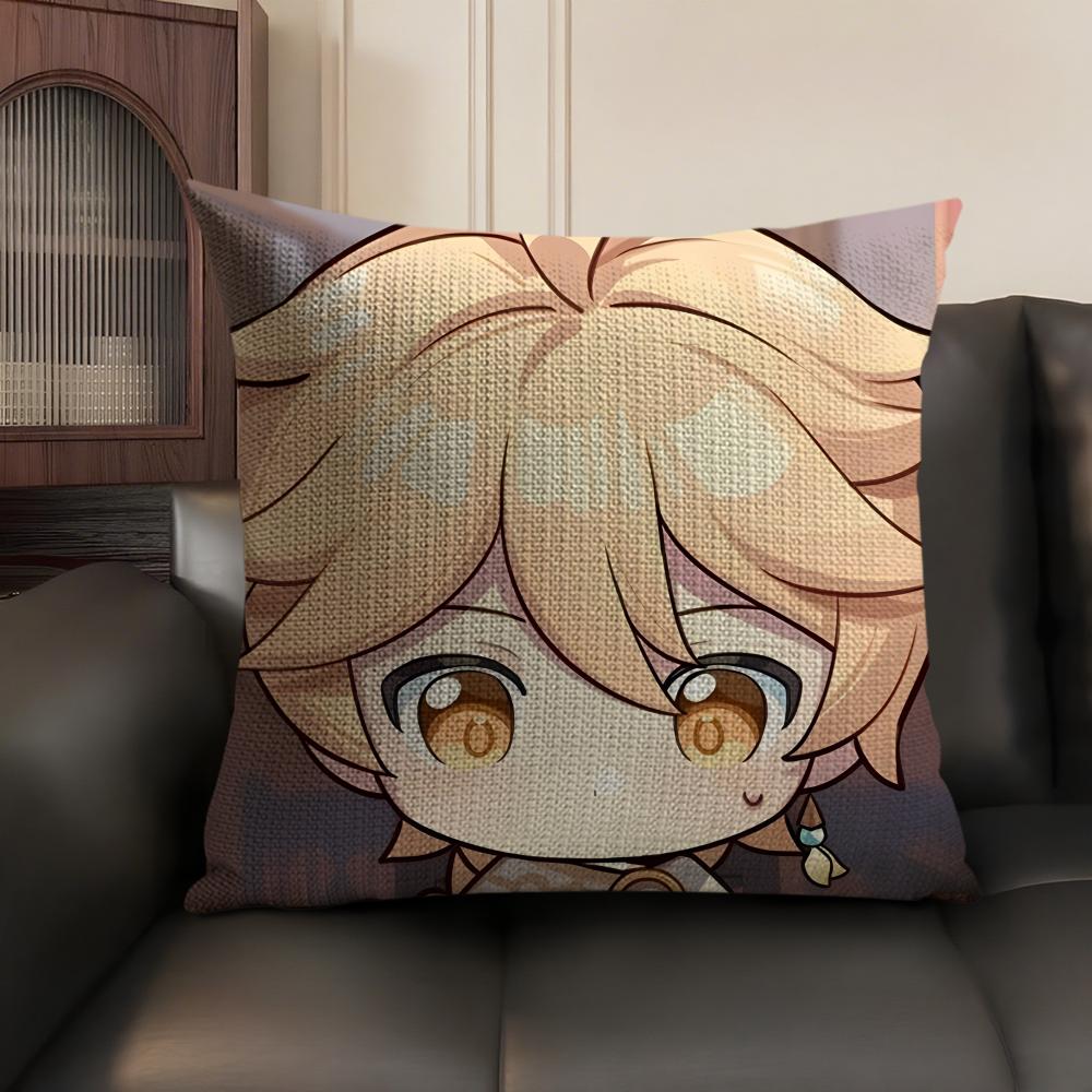 Aether Cute Cute Genshin Impact Cushion Cover Natural Linen Organic Fabric DoubleSided Printing Sofa Home Decor Pillow Case