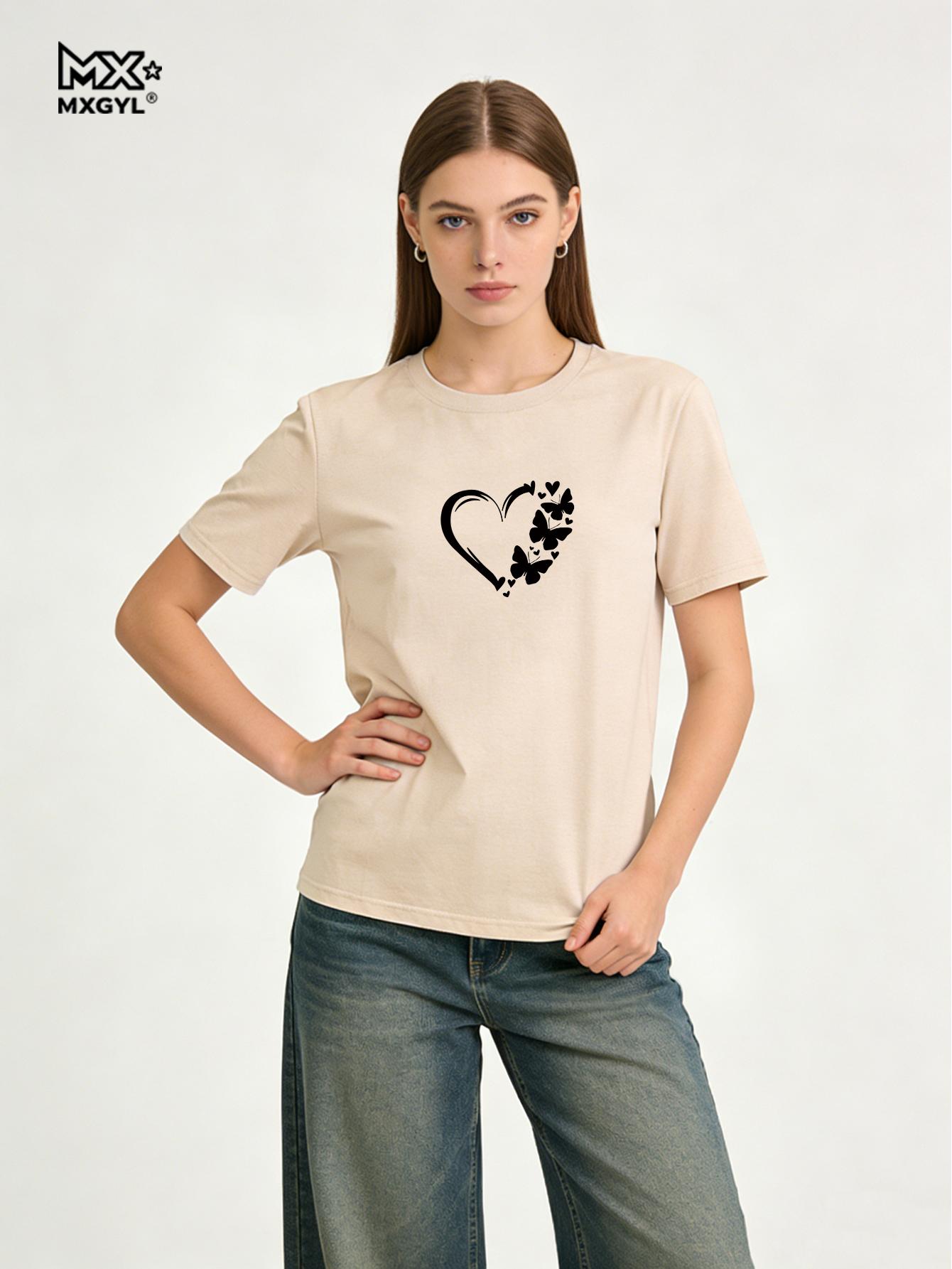 

Lovely Heart Butterfly Printed T-shirts For Women High Quality Breathable Tees Ladies Home Outdoor Casual Sports Fashion Tops 5xl