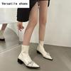 Winter Women's Ankle Boots Fashion Pointed Toe Short Botas Ladies Elegant Square Low Heel Metal Decoration Women's Footwear