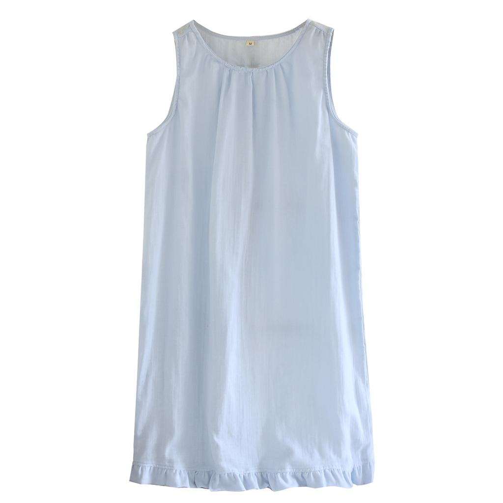Pure Cotton Double-layer Yarn Nightdress Women's Spring and Summer New Round Neck Pure Cotton Medium and Long Dress Can Be Worn Outside Loungewear