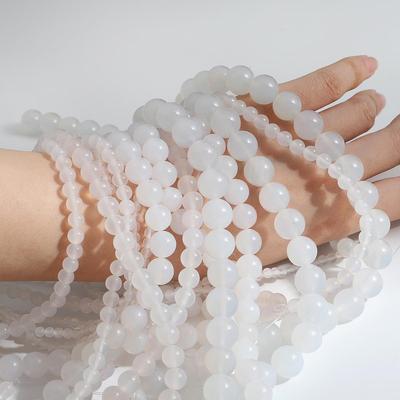 4-12mm/32-92Pcs Přírodní bílý achátový kámen kulaté korálky pro výrobu šperků DIY náramek náhrdelník