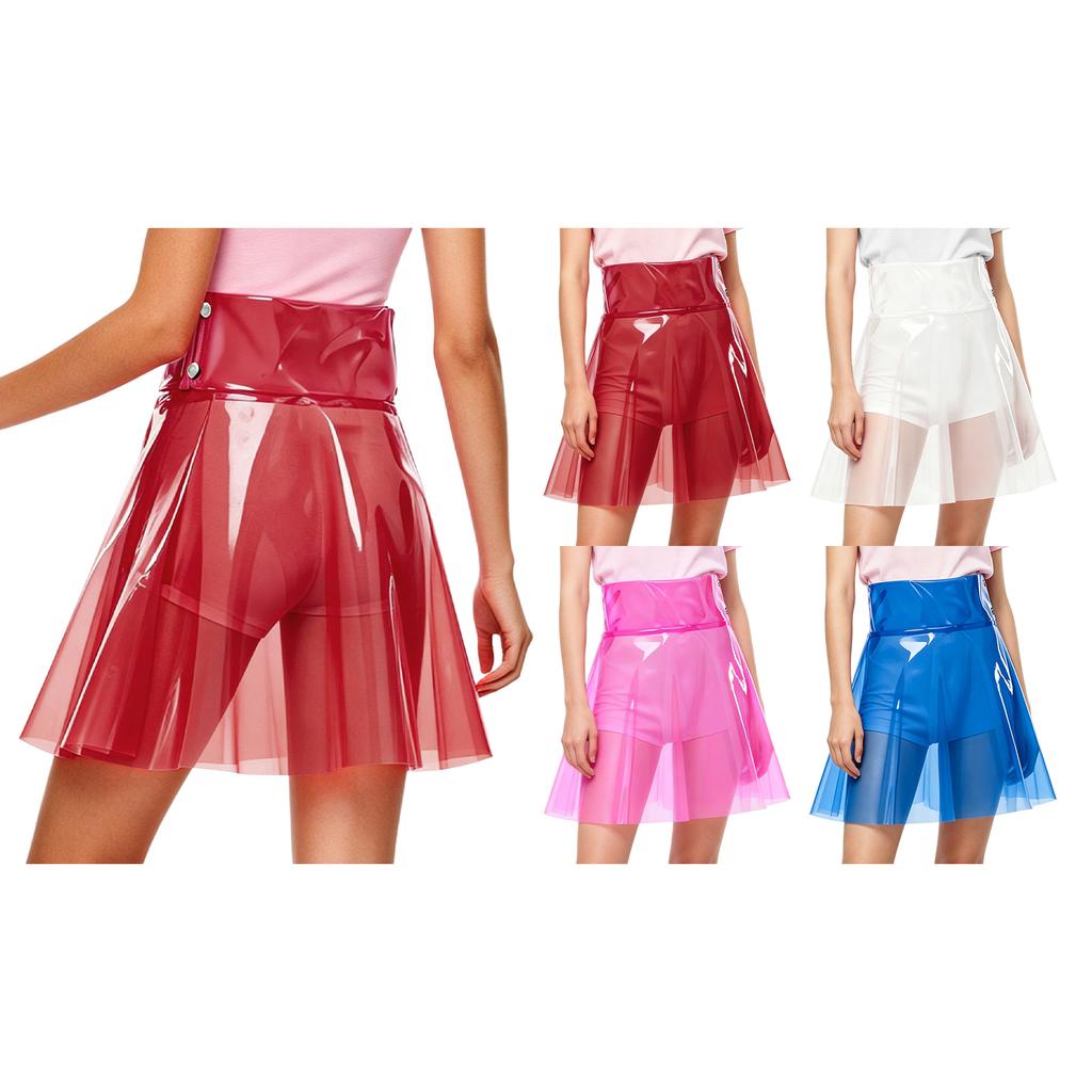 S-XXL Doorzichtig PVC Hoge Taille Geplooide Zoom A-lijn Minirok Transparante Cover-up Rok voor Vrouwen Strandfeest Rave Clubkleding Festivals