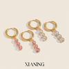 Xia Ling High-End White & Pink Zircon Pendant Earrings - Elegant European American Design, Non-Fading Titanium Steel
