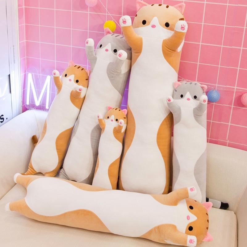 Long-shaped cat Playmat Pillow for Women to Sleep On, Plush Toy Doll for Girls, Large-sized Companion Sleep Doll
