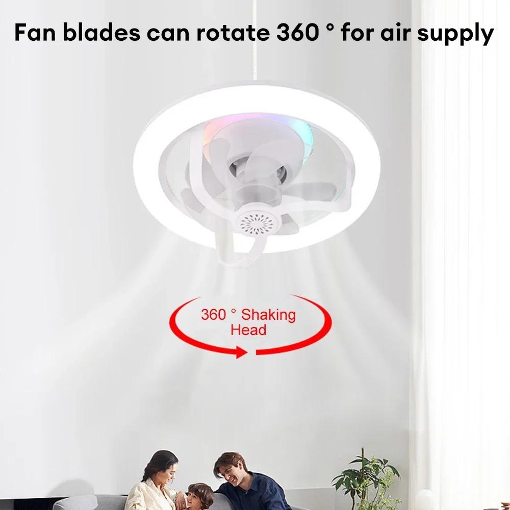 360 ° Rotating Ceiling Fan Light  E27 Intelligent Fan with Remote Control Led Fan Light for Living Room Bedroom Top Light