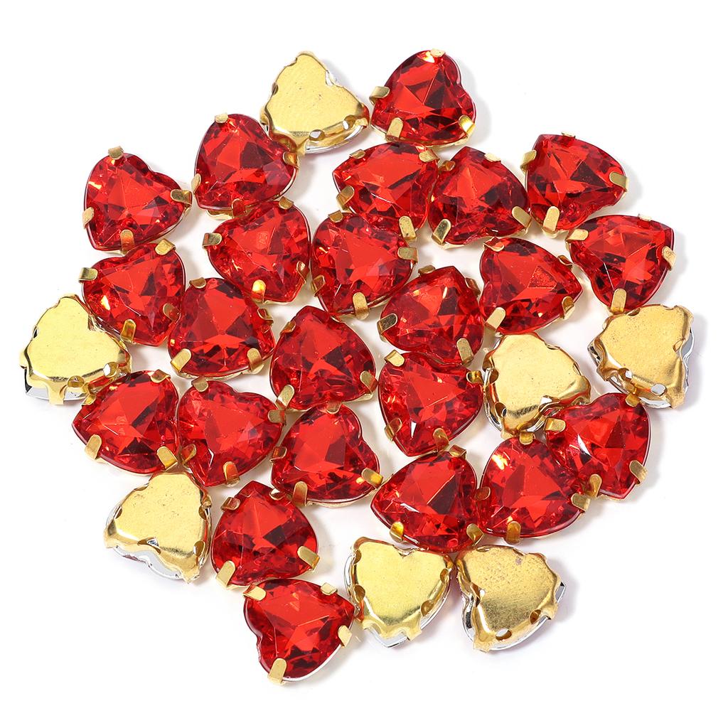 30pcs/lot 10/12mm Heart Shape Acrylic Sew On Rhinestones Stainless Steel Golden Claw Beads For DIY Clothes Jewelry Decoration