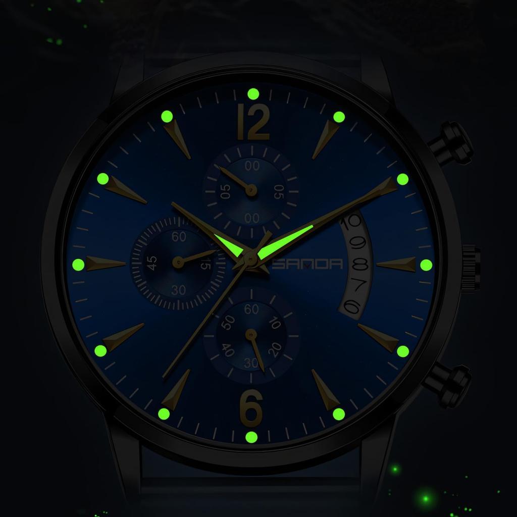 SANDA Fashion Men Chronograph Wristwatches Stainless Steel Waterproof Luminous Man Watch Date Quartz Business Men's Watches