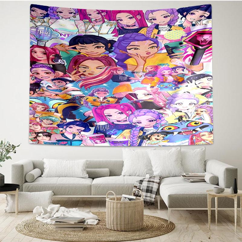 KPop Demon Hunters Print Tapestry - Portable Wall Decor Cloth, for Home, Dorm, Travel, Bedroom, Living Room - Ideal Birthday Housewarming Gift