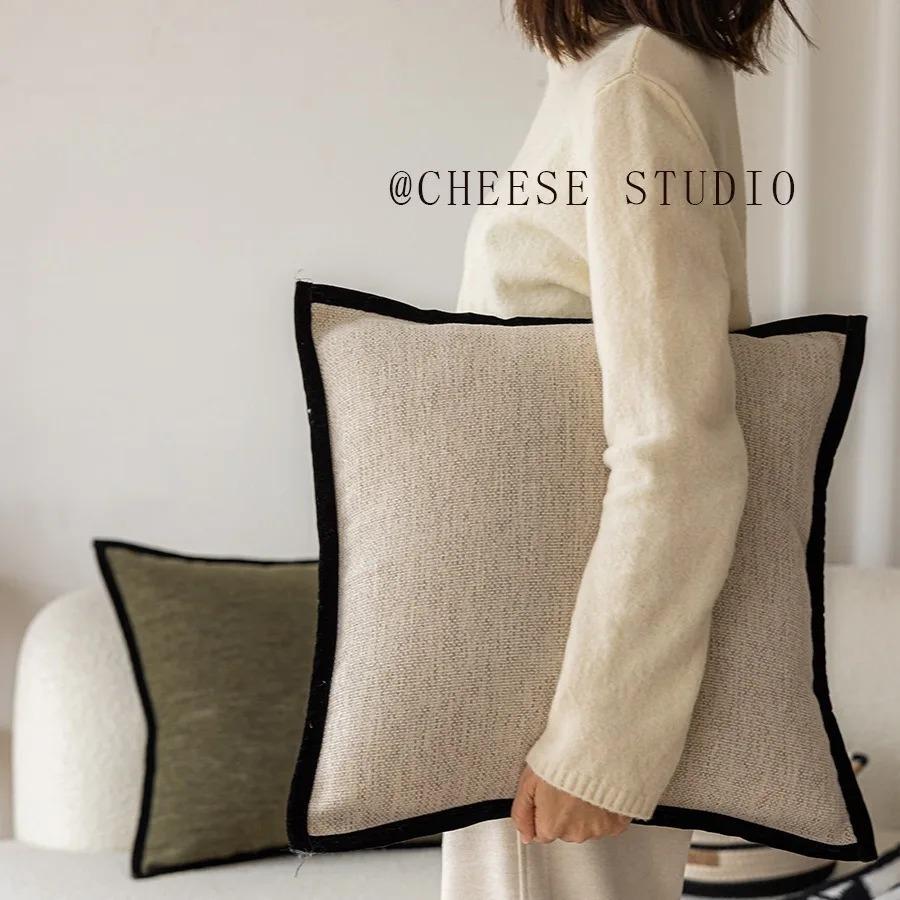 45×45 French Medieval Style Pillowcase Black Border Retro Green Cushion Cover American Style Living Room Sofa Decor Pillow Cover