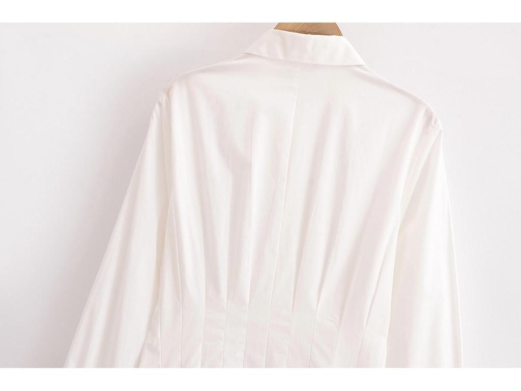 2025 Spring Women's European Style Turn-Down Collar Long Sleeve Midi Dress