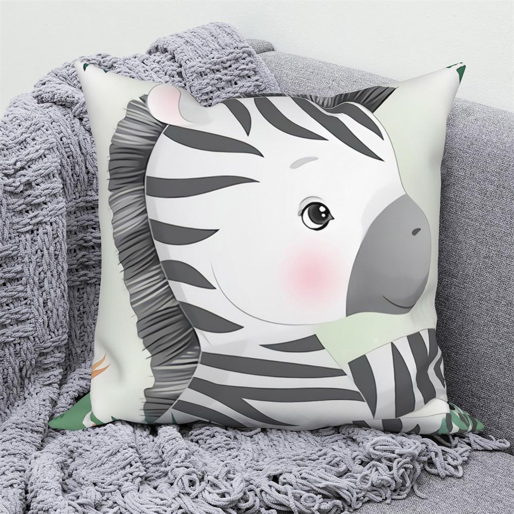 Juste De Coussin Blanche Avec Imprimé Animal De Dessin Animé Mignon, Taie D'oreiller Décorative Pour Canapé