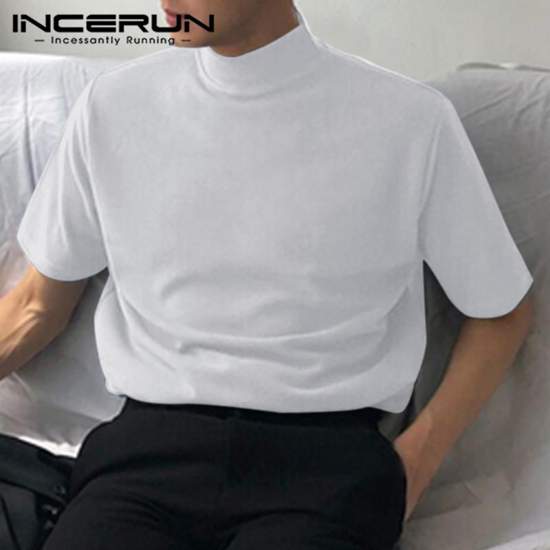 Купить INCERUN летние мужские базовые футболки с высоким воротом и ...