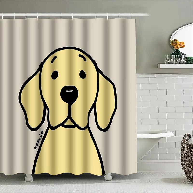 Dog Shower Curtain Waterproof Cute Puppy Pet Lover Bathroom Decor Fabric Liner Vintage Farmhouse Style Washable Home Textile