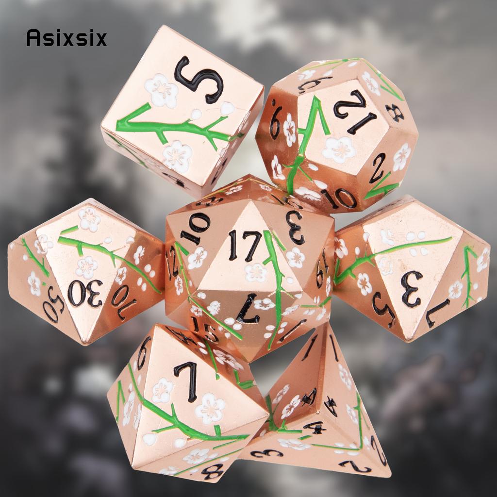 7 Pcs Copper Flower Metal Dice Solid Metal Polyhedral Dice Set Suitable for Role-Playing RPG Board Game Card Game