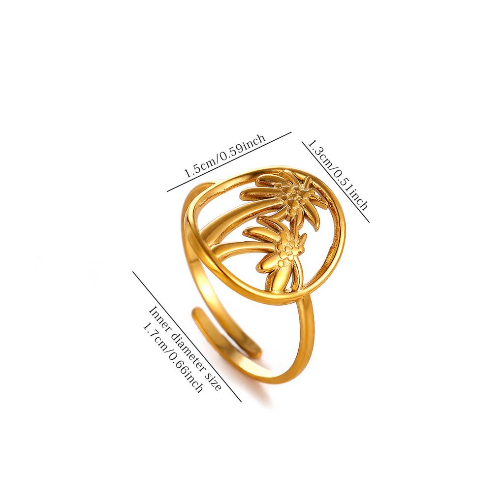 Summer Beach Style Gold Color Open Rings Stainless Steel Starfish Seashell Palm Tree Anillos Waterproof Ring Jewelry For Women