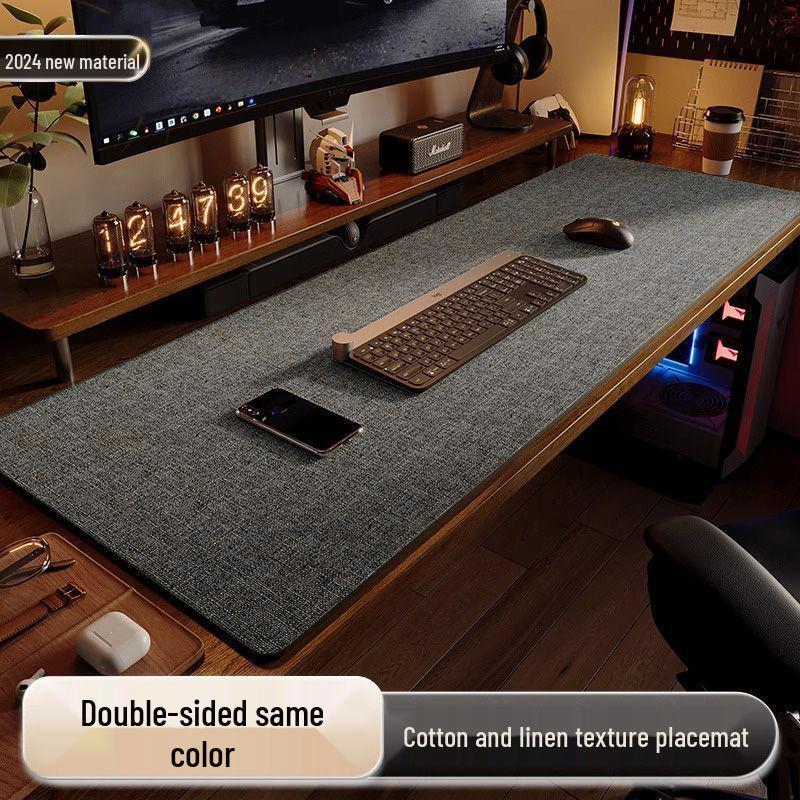 Pad de birou cu textură de bumbac și in și piele - Covoraș de masă pentru scris și mouse pentru birouri și mese de calculator