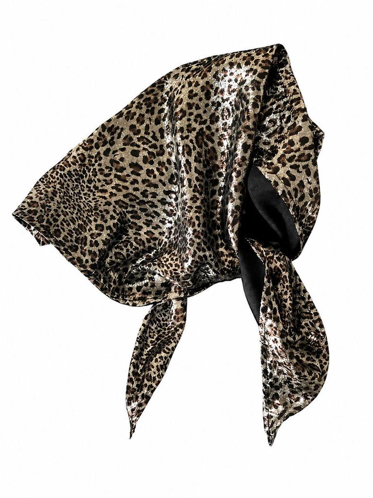 Flüssiges Silber Leopardenmuster Bandana - Y2K Retro Seiden Kopftuch