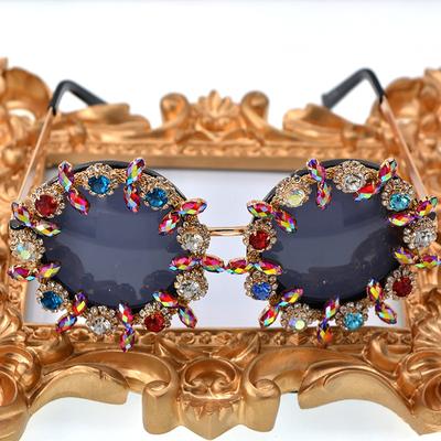 Vyřezávané Barokní Křišťálové Diamantové Luxusní Sluneční Brýle Kovové 3D Dámské Kulaté Sluneční Brýle