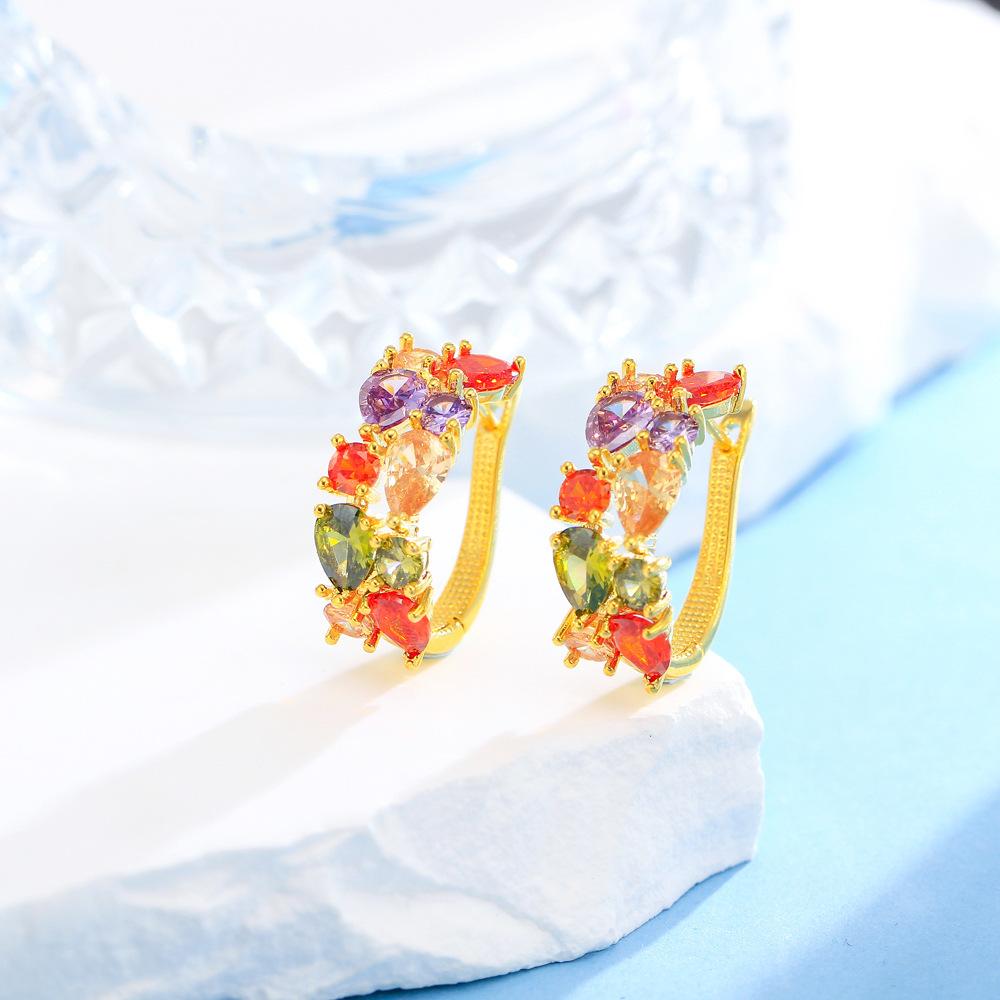

Mona Lisa Color Zircon Ear Buckle Premium Copper Set Crystal Stud Earrings