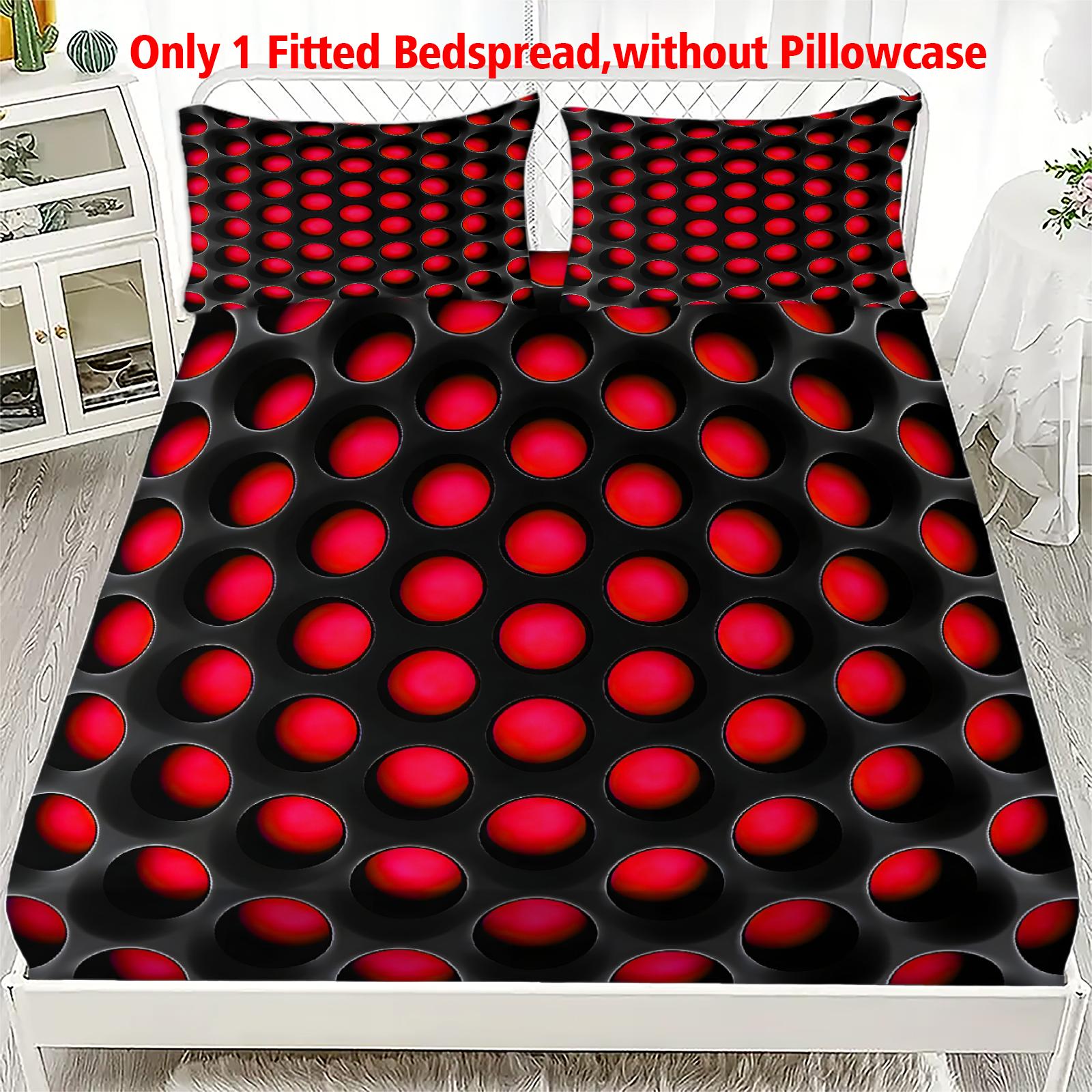 

3PCS Red Black Fitted Sheet Set, 100% Polyester Soft Machine Washable, Geometric Oval Modern Energy Print for Teen Adult Room 99x190x25cm