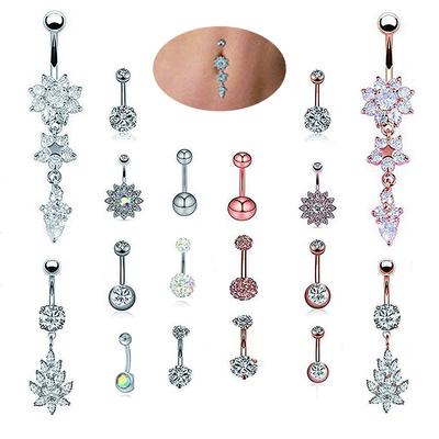9Pcs/Set Dangle Crystal Rhinestone Belly Button Ring Navel Bar Piercing Jewelry