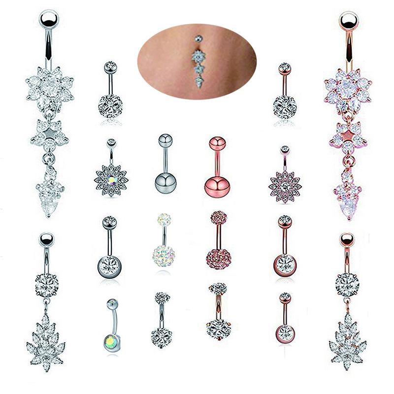 9Pcs/Set Dangle Crystal Rhinestone Belly Button Ring Navel Bar Piercing Jewelry