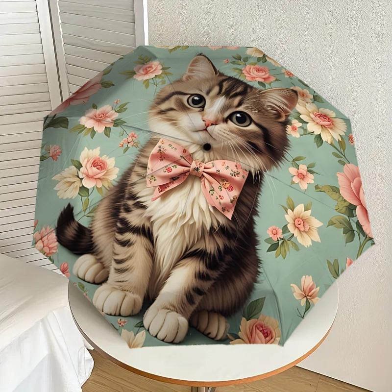1pc Cat Floral Pattern Automatic Open/Close Umbrella, Formal Events - Ideal Gift for Family or Friends, Outdoor Accessory Yy251211265
