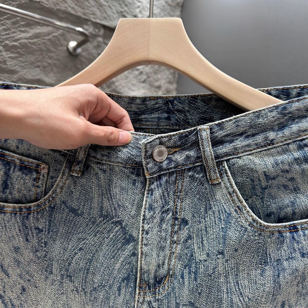 Summer new American trendy brand fashion design sense versatile denim shorts men's handsome casual five-point pants medium pants