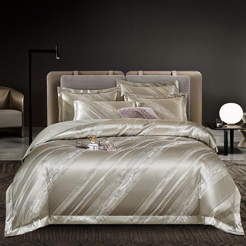 Yarn-Dyed Quality Jacquard Satin Luxury Delicate Silky Texture Bedding Set Double Queen (1Duvet Cover+1Bed Sheet+ 2Pillowcases)