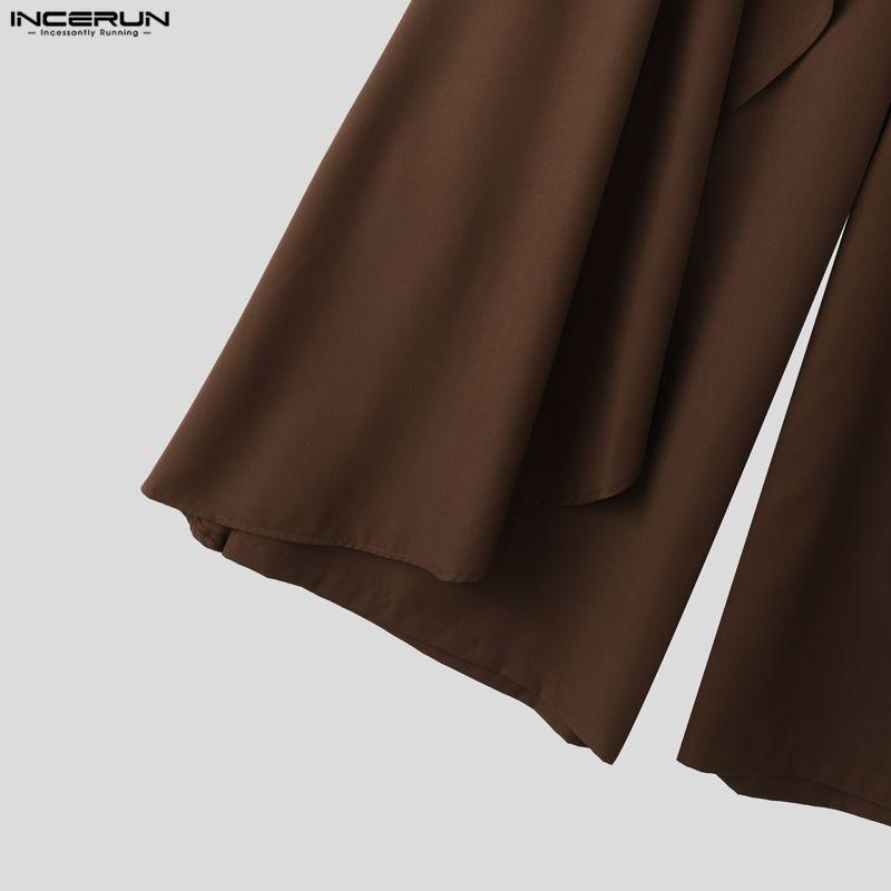 INCERUN Men's Style Punk Wide Leg Trousers Gothic Loose Ruffled Casual Skirt Pants Streetwear Bottoms