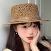 Lightweight Straw Boater Hat Sun Protection Flat Top Beach Hat Handwoven Sun Cap  Resort Wear