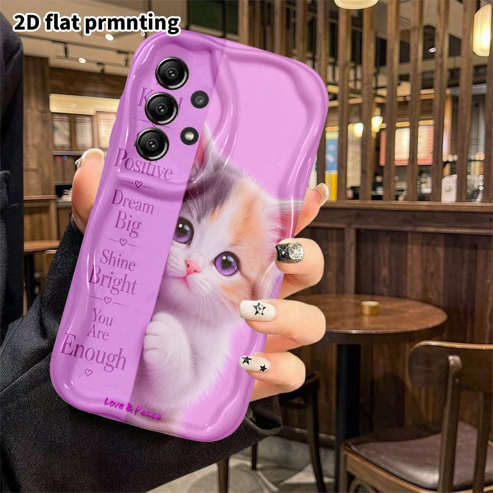Phone Case: 2D flat, suitable for Samsung Galaxy A34 A35 M05 M06 S20 S22 S21 FE Plus 5G protective cases, purple-toned inspirational kitten, perfect C